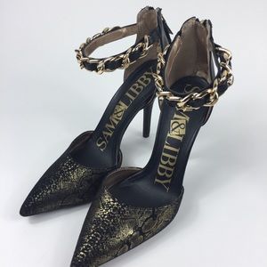 Sam & Libby pointed toe black gold stiletto heels